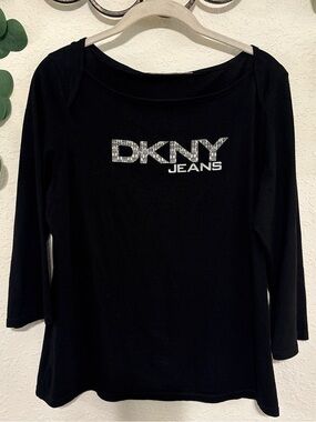 Y2K DKNY Black Monogrammed Logo Top✨